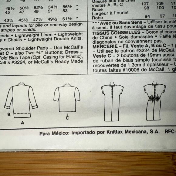 Vintage 1990 McCall's Womens pattern 4703  Size 146-20 uncut - Picture 5 of 5